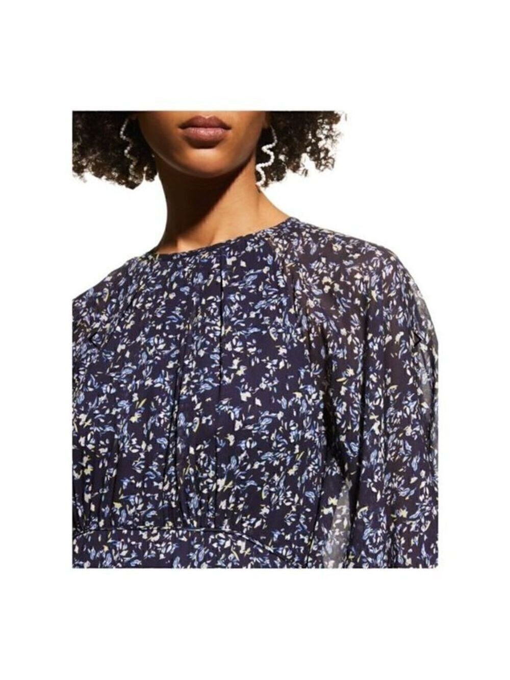 Teri jon by Rickie Freeman Blue Printed Chiffon Capelet Dress Size 4 NWT - Picture 5 of 5
